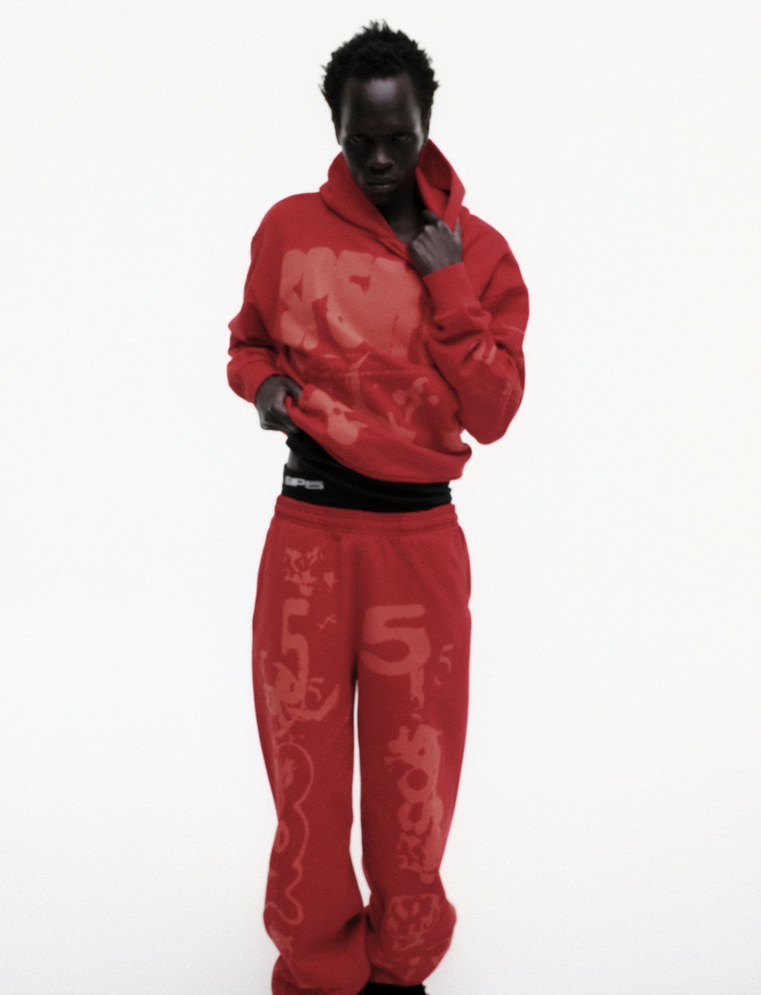 RED X-RAY HOODIE ON MODEL