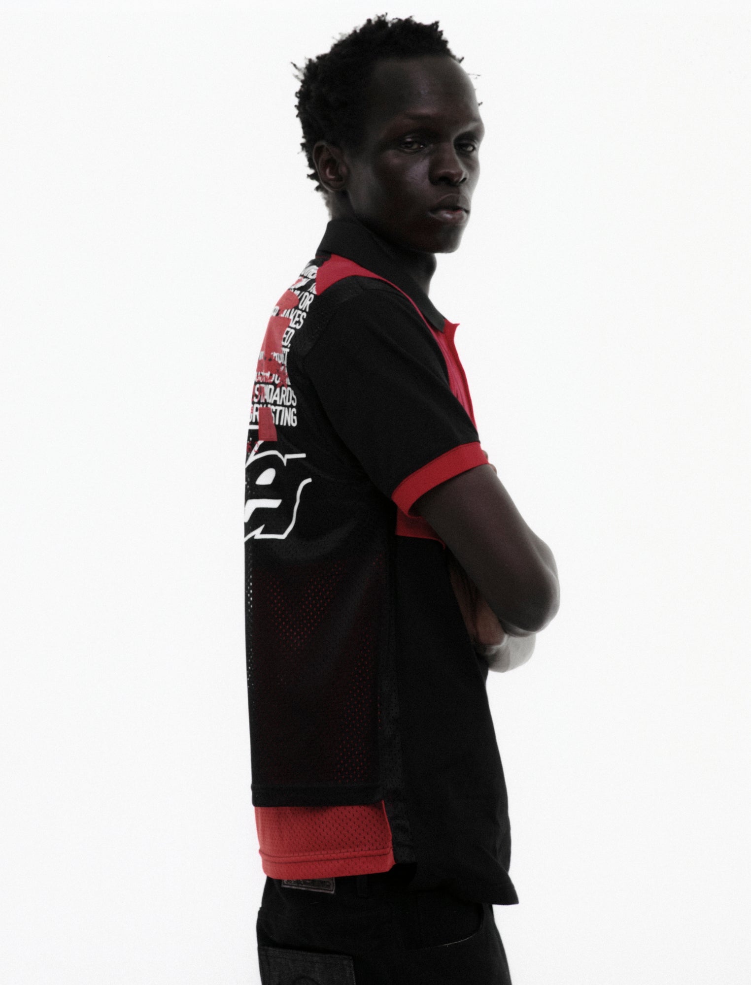 BLACK RECRUIT SS POLO ON MODEL