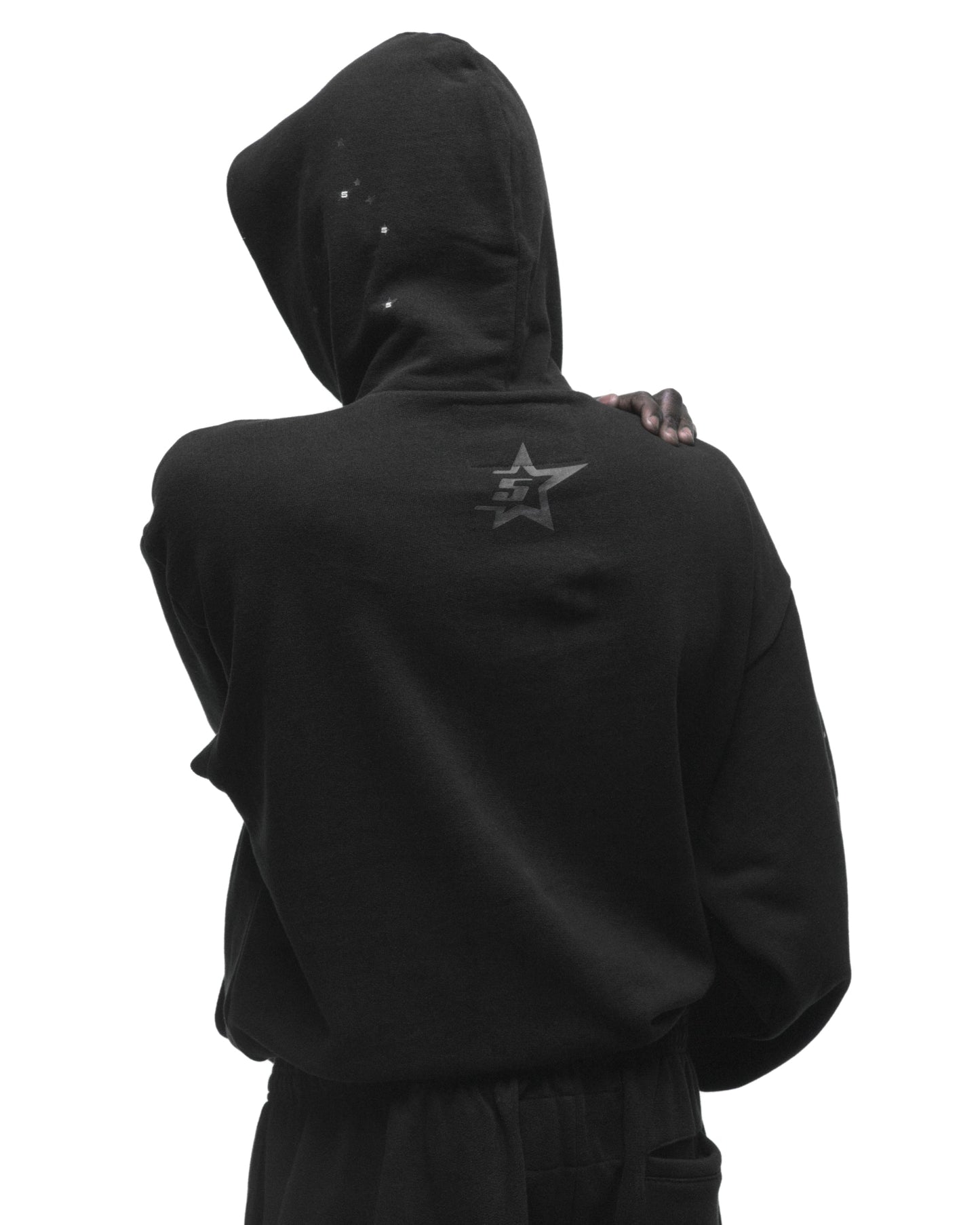 BLACK RHINESTONE PUNK V2 HOODIE ON MODEL