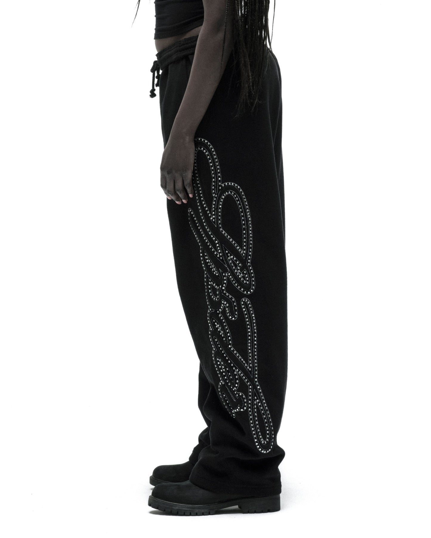 RHINESTONE SCRIPT WIDE LEG SWEATPANT