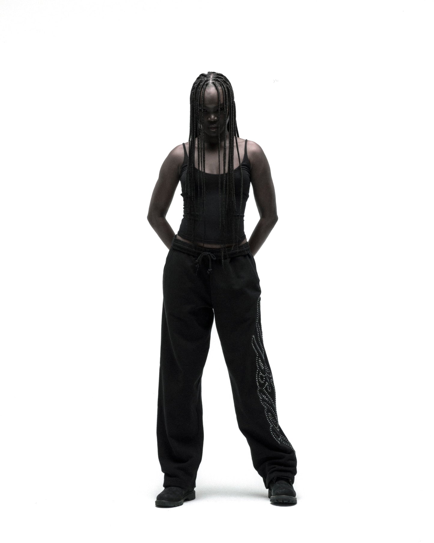 RHINESTONE SCRIPT WIDE LEG SWEATPANT