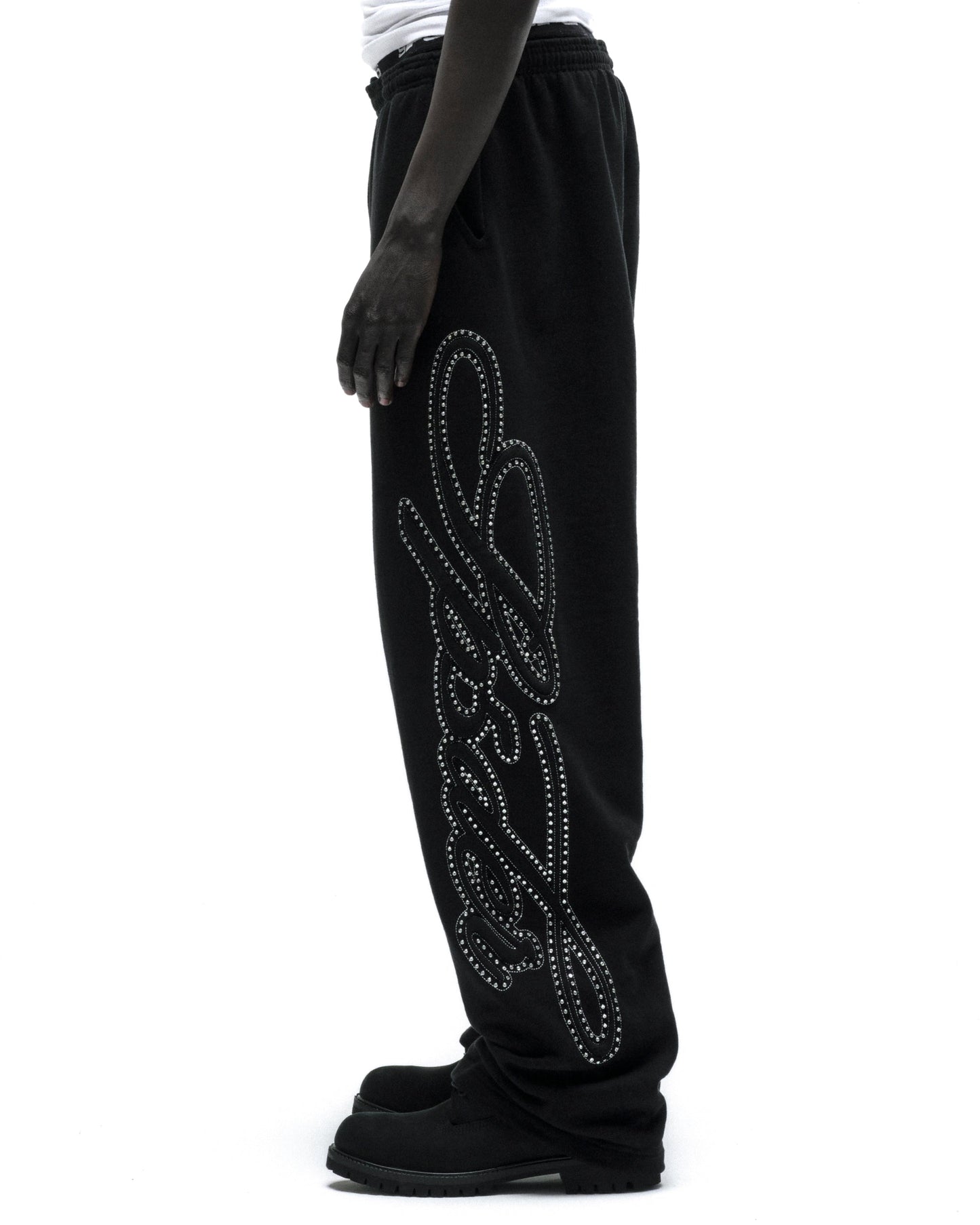 RHINESTONE SCRIPT WIDE LEG SWEATPANT