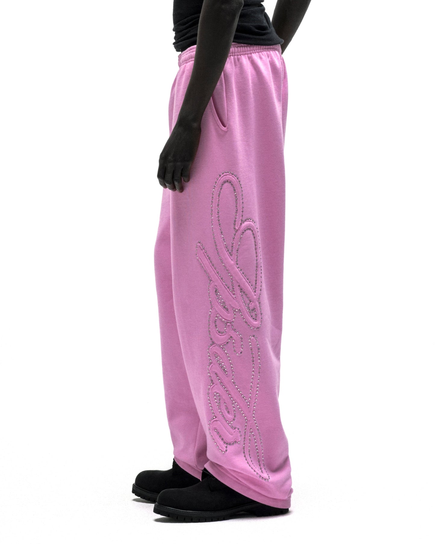 RHINESTONE SCRIPT WIDE LEG SWEATPANT