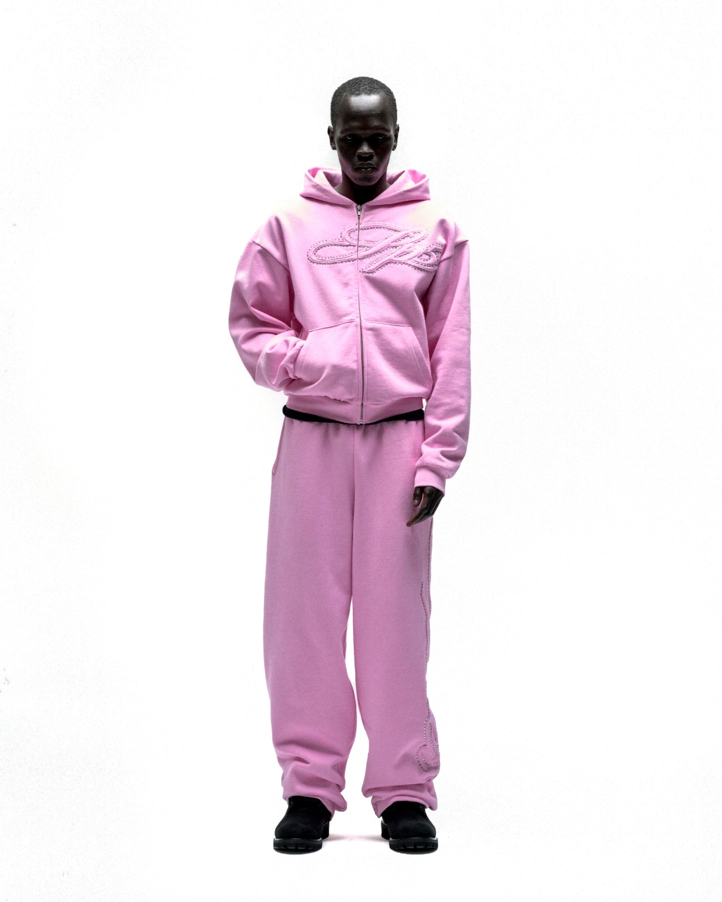 RHINESTONE SCRIPT ZIP HOODIE