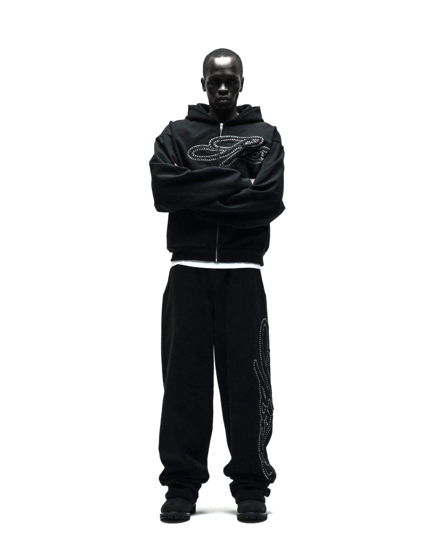 RHINESTONE SCRIPT WIDE LEG SWEATPANT