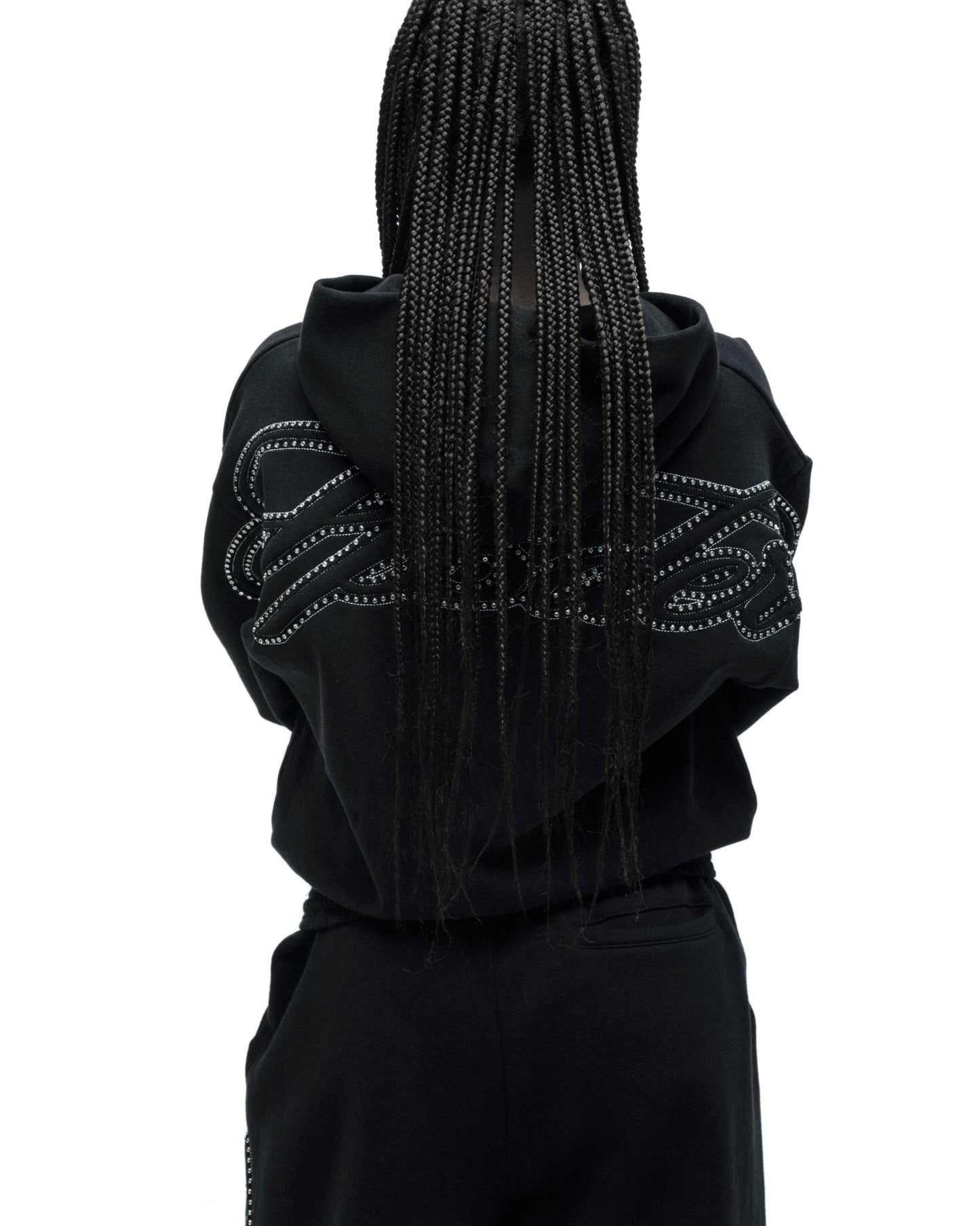 RHINESTONE SCRIPT ZIP HOODIE
