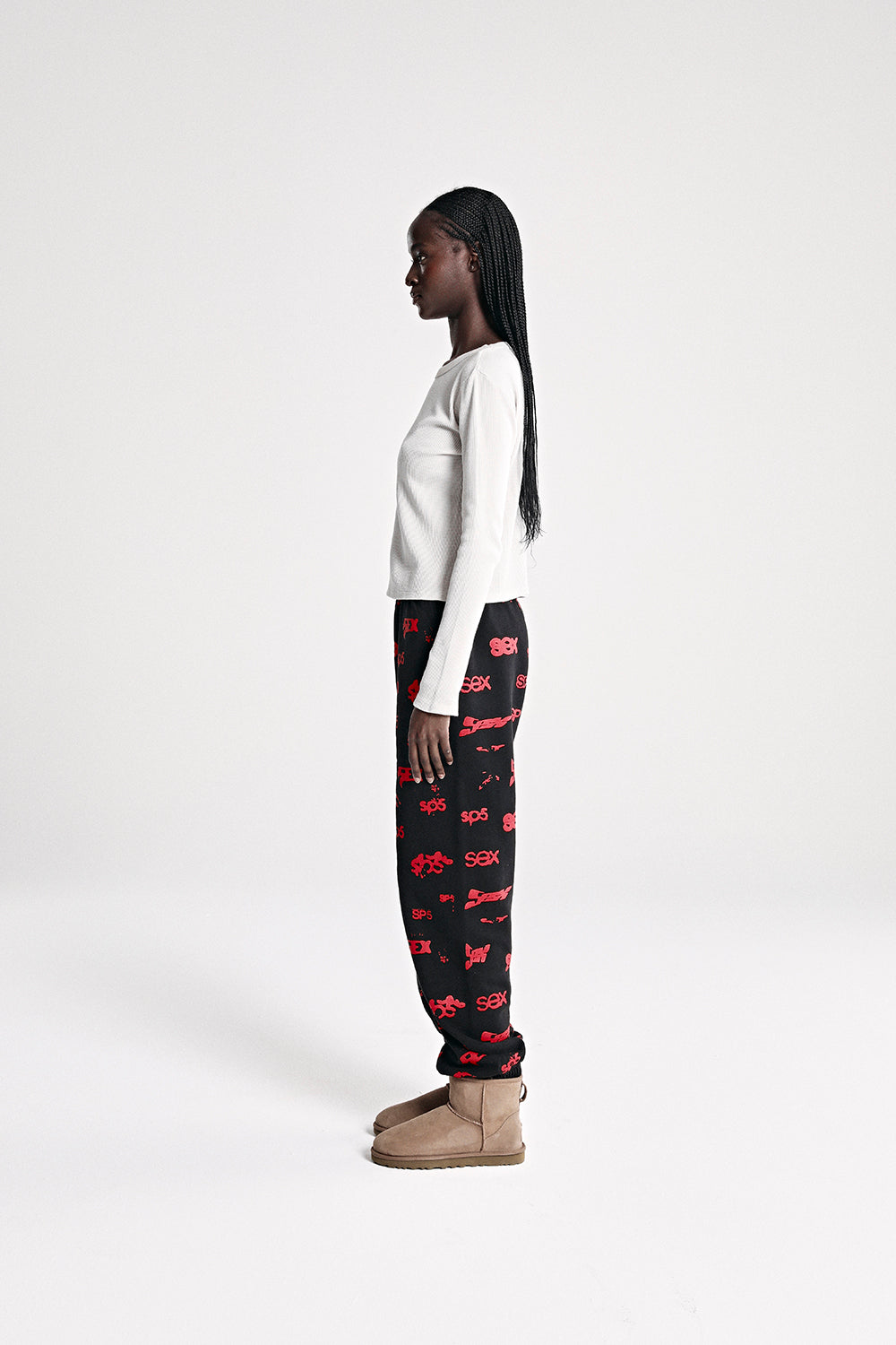 BLACK SEX AOP SWEATPANT ON MODEL