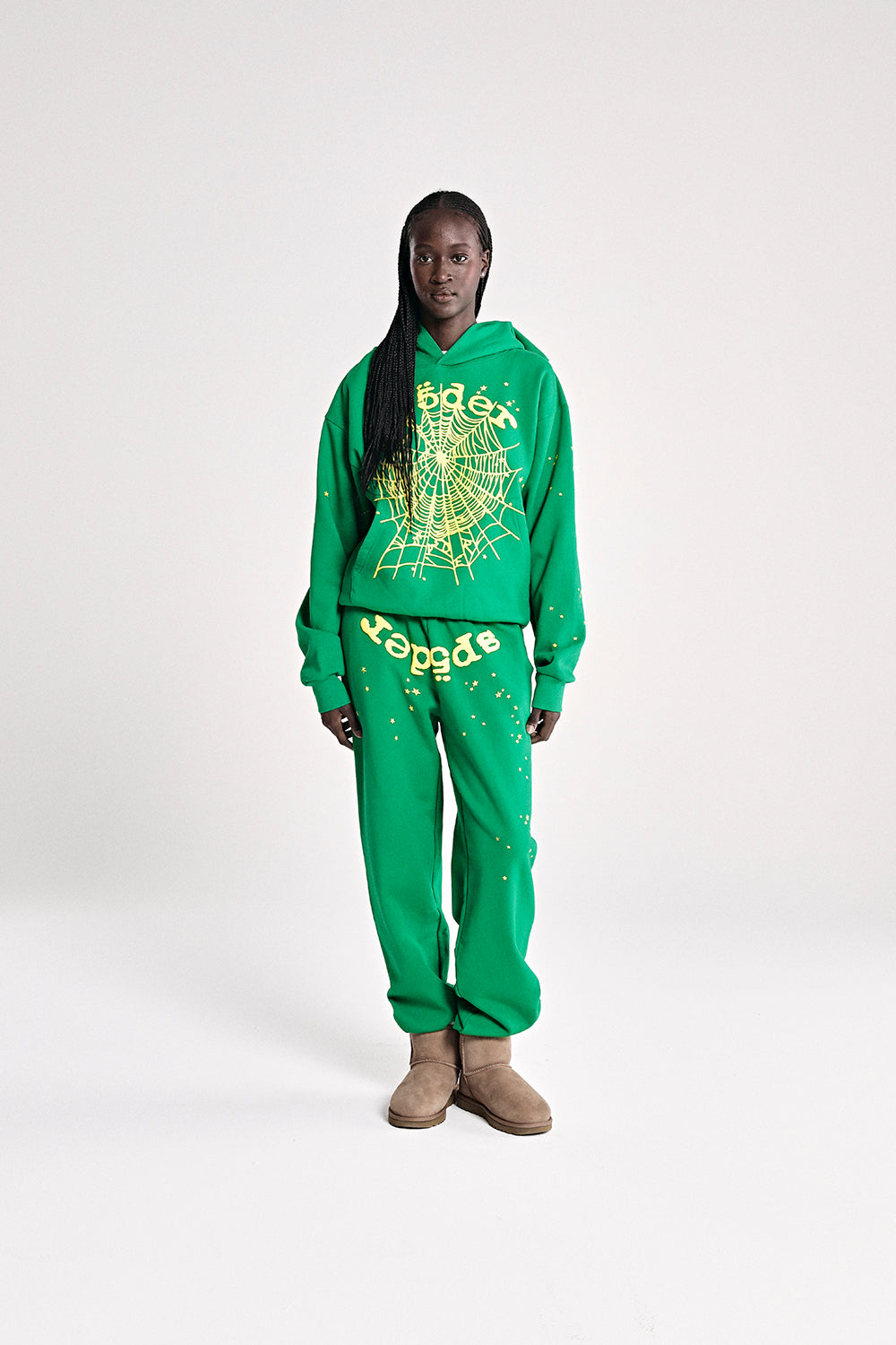 GREEN STAR OG WEB V2 HOODIE ON MODEL