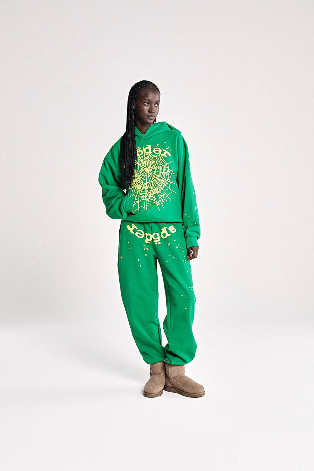 GREEN STAR OG WEB V2 SWEATPANT ON MODEL