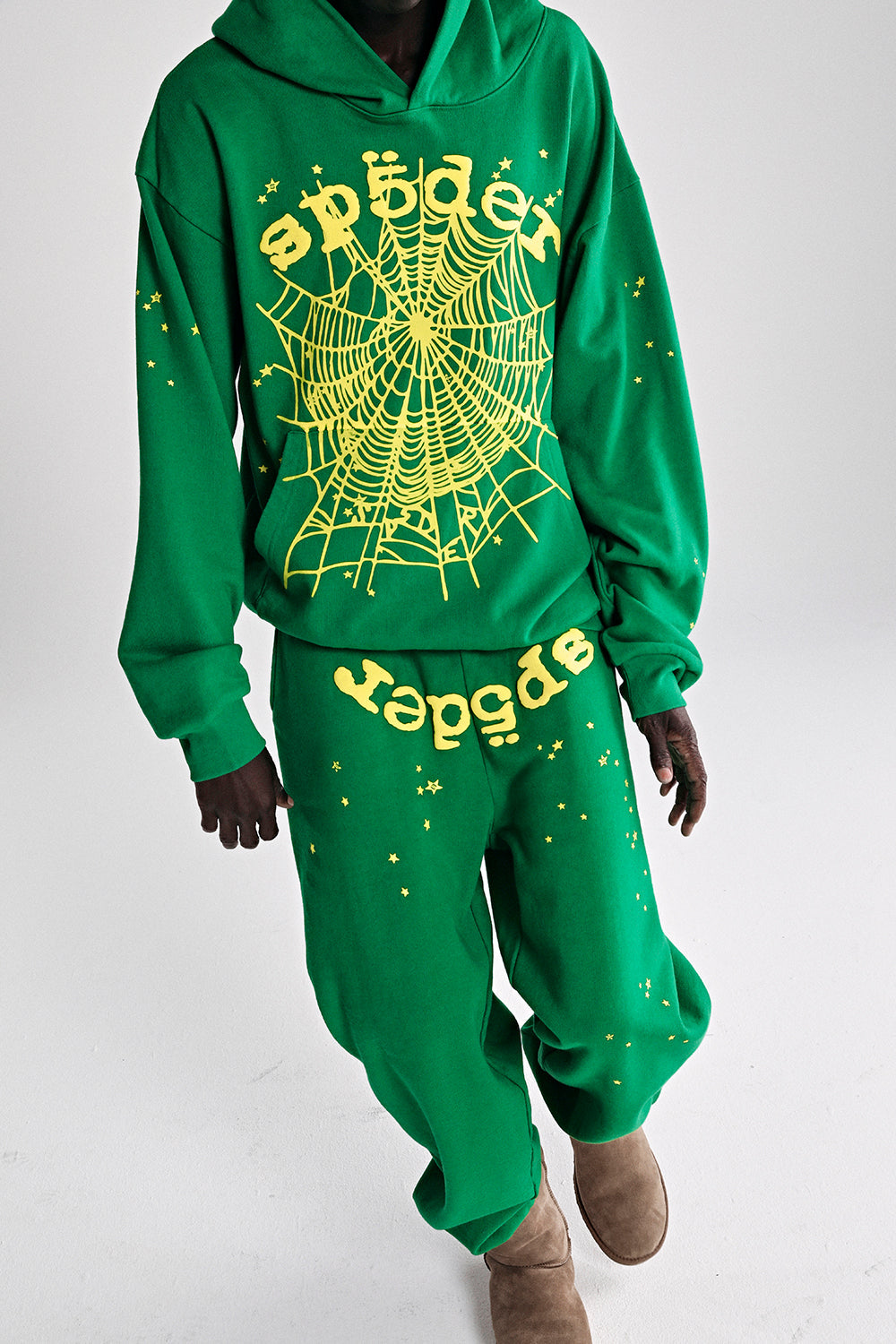 GREEN STAR OG WEB V2 HOODIE ON MODEL