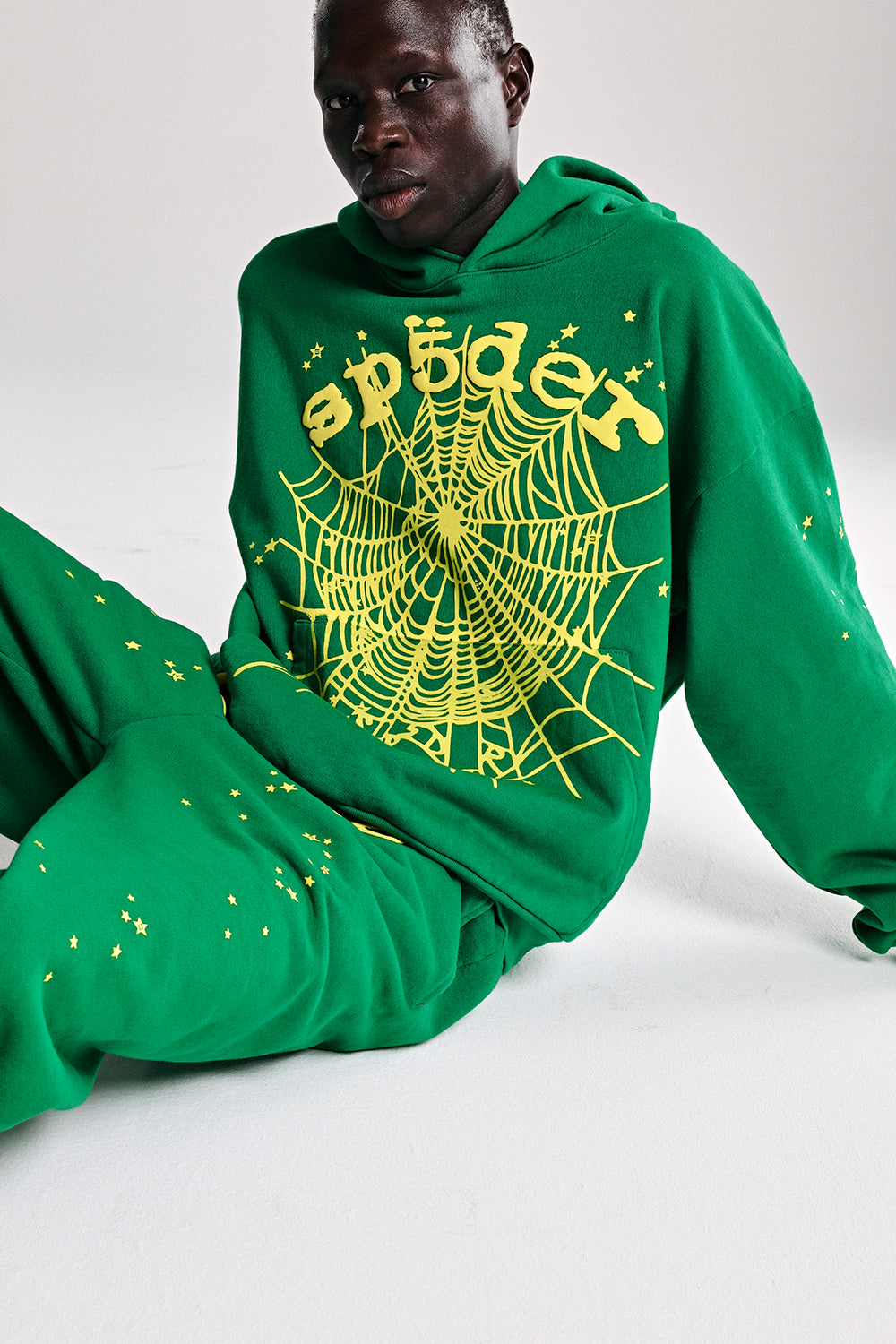 GREEN STAR OG WEB V2 HOODIE ON MODEL