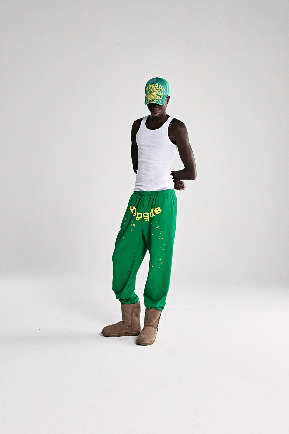 GREEN STAR OG WEB V2 SWEATPANT ON MODEL