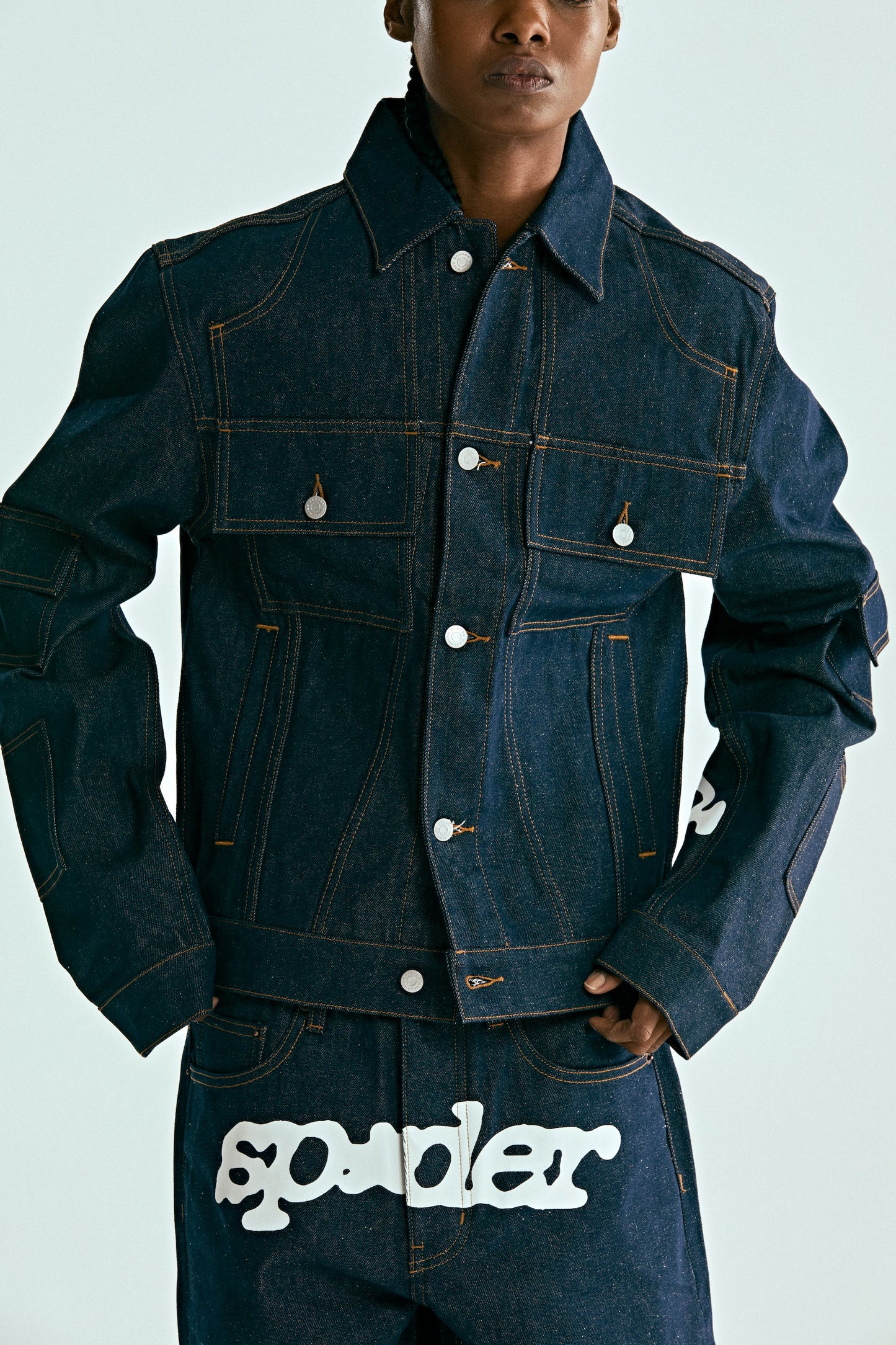 INDIGO DENIM V3 TRUCK JACKET ON MODEL