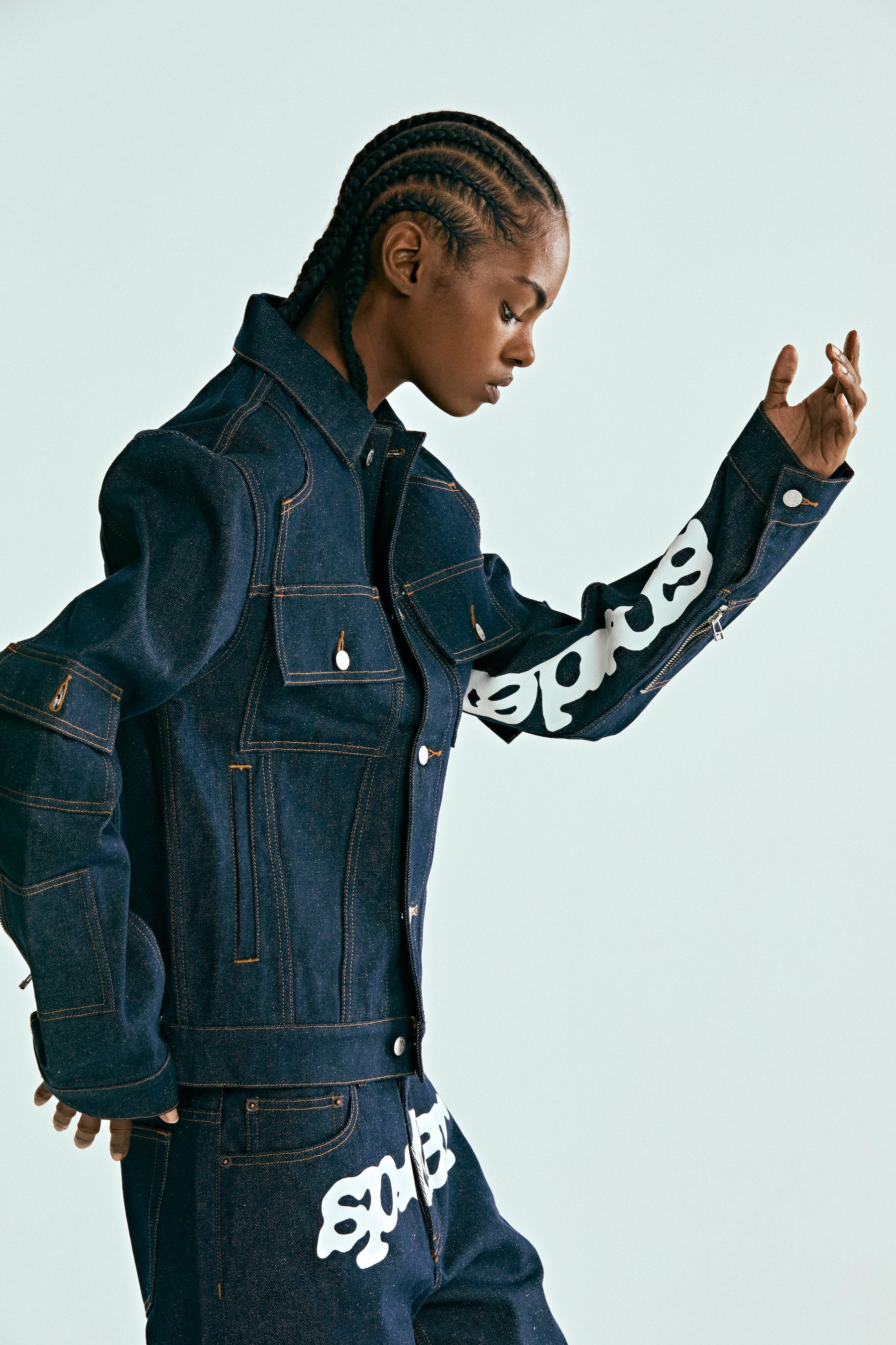 INDIGO DENIM V3 TRUCK JACKET ON MODEL