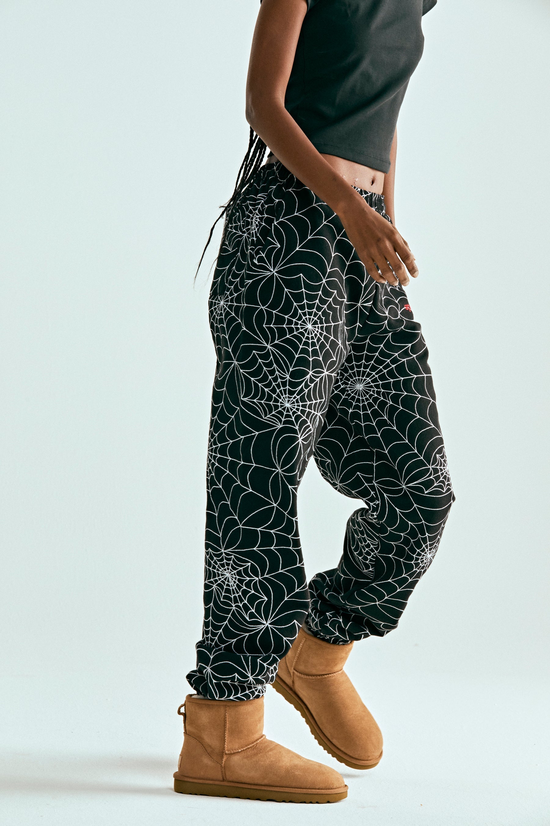 BLACK EMBROIDERED AOP SWEATPANT ON MODEL