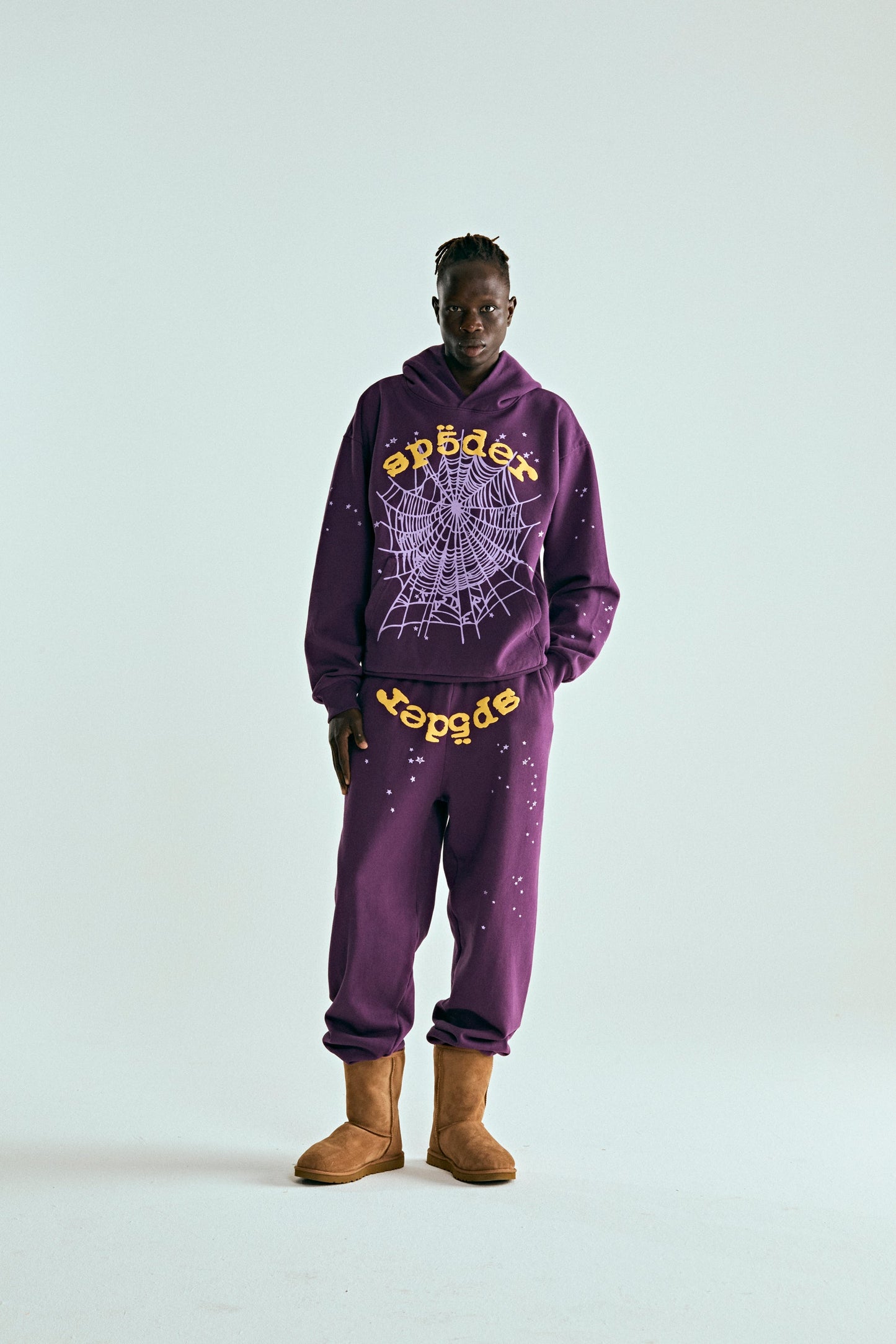 PURPLE STAR OG WEB V2 HOODIE ON MODEL