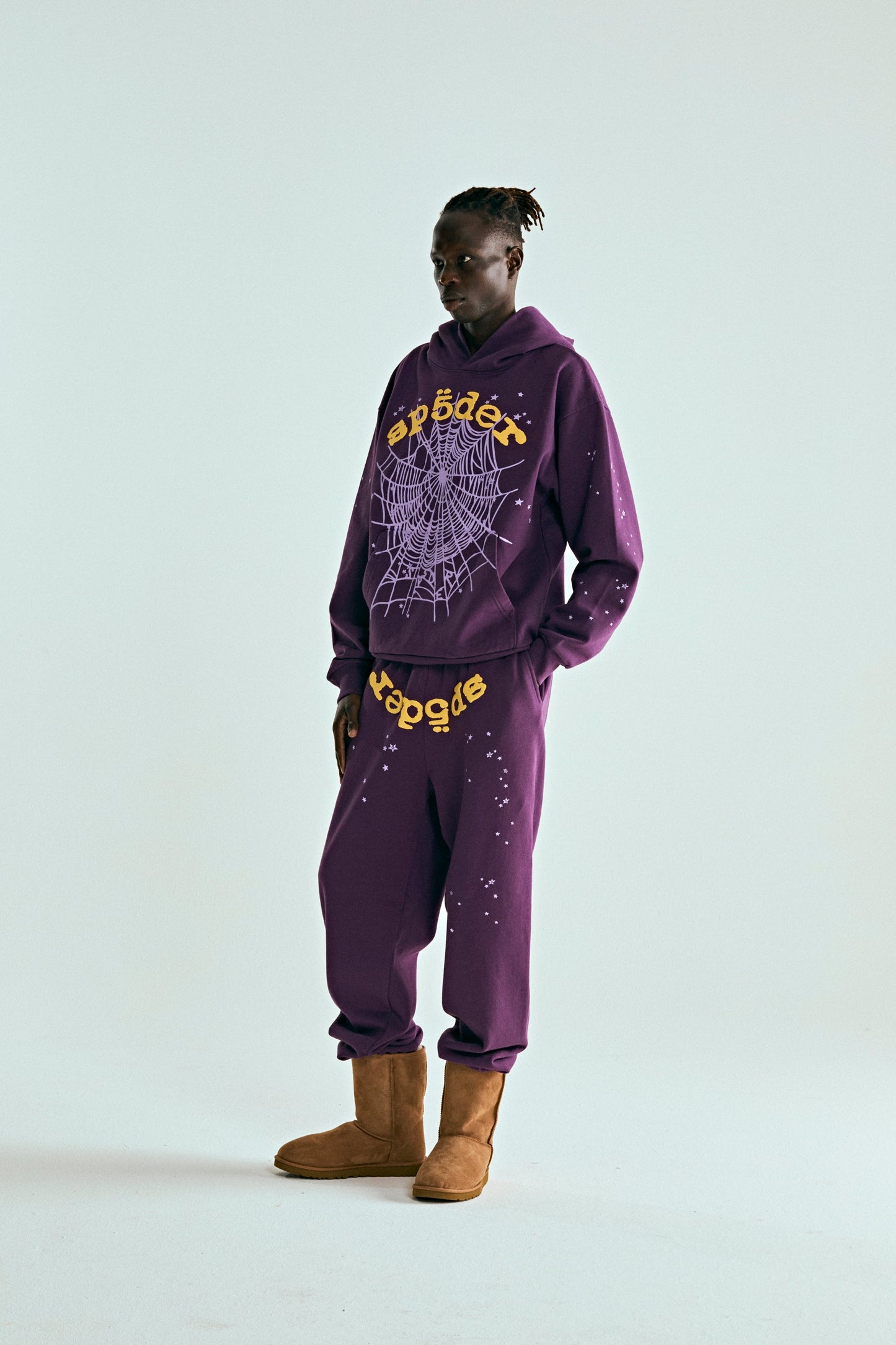 PURPLE STAR OG WEB V2 HOODIE ON MODEL