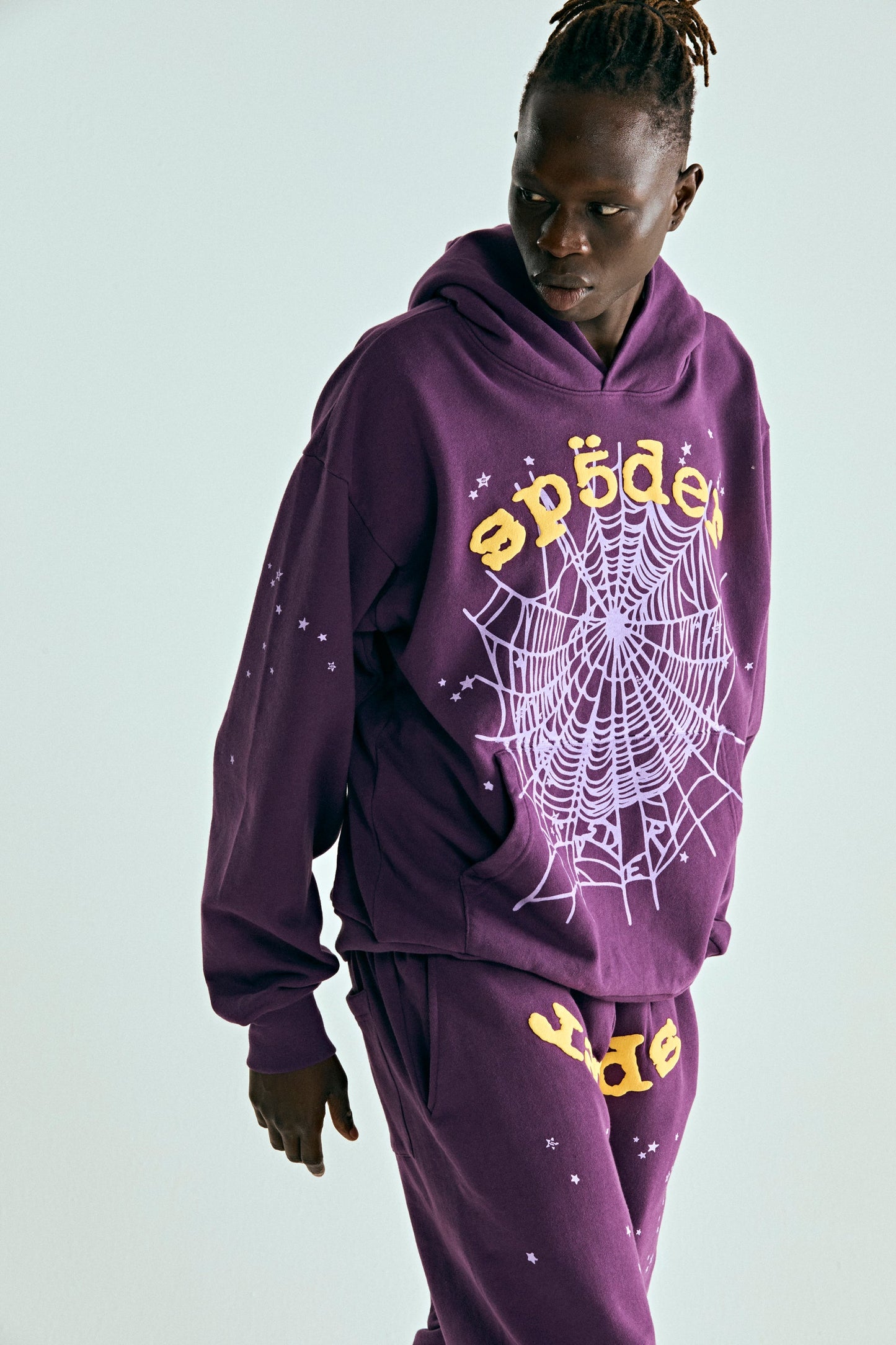 PURPLE STAR OG WEB V2 HOODIE ON MODEL