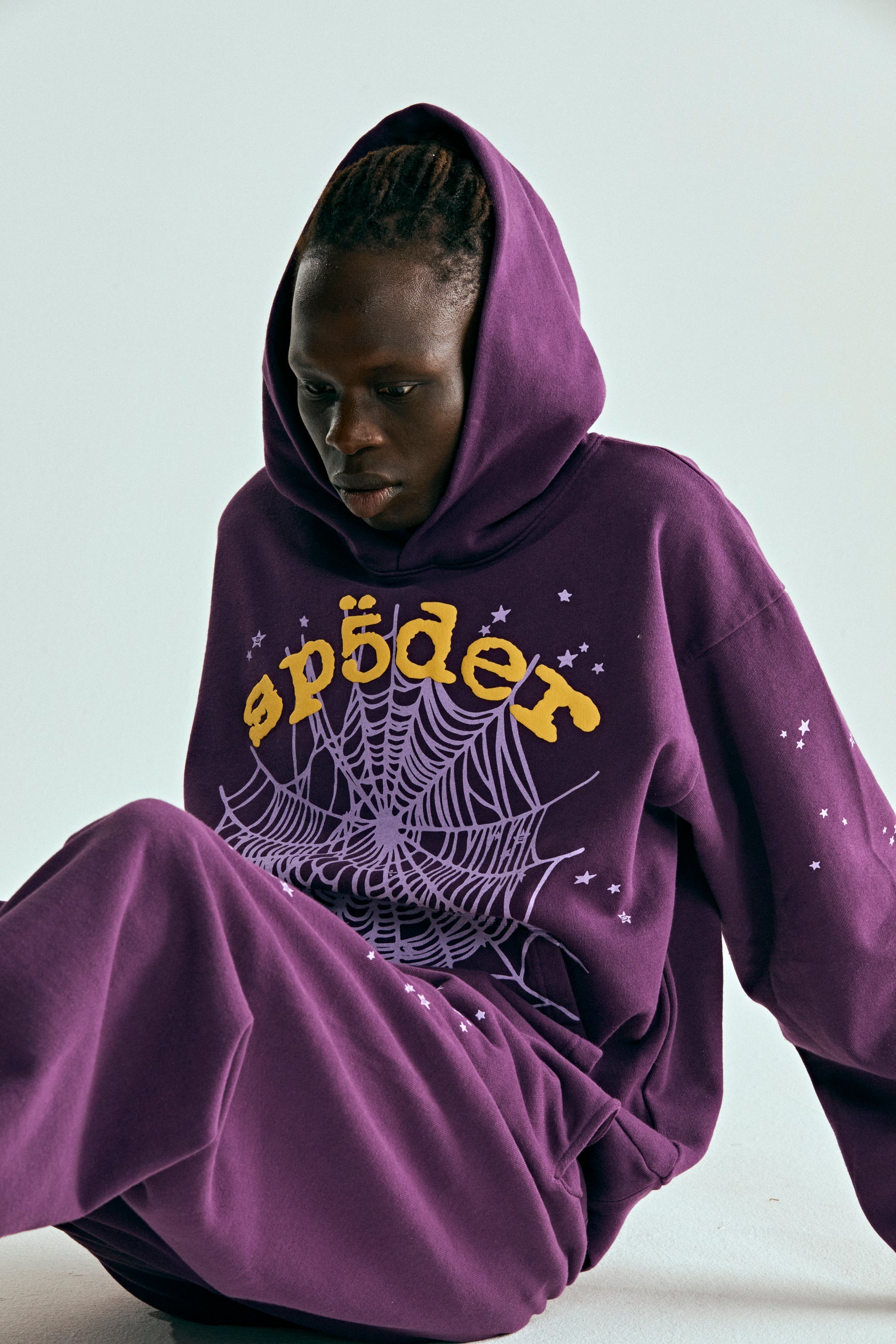 PURPLE STAR OG WEB V2 HOODIE ON MODEL