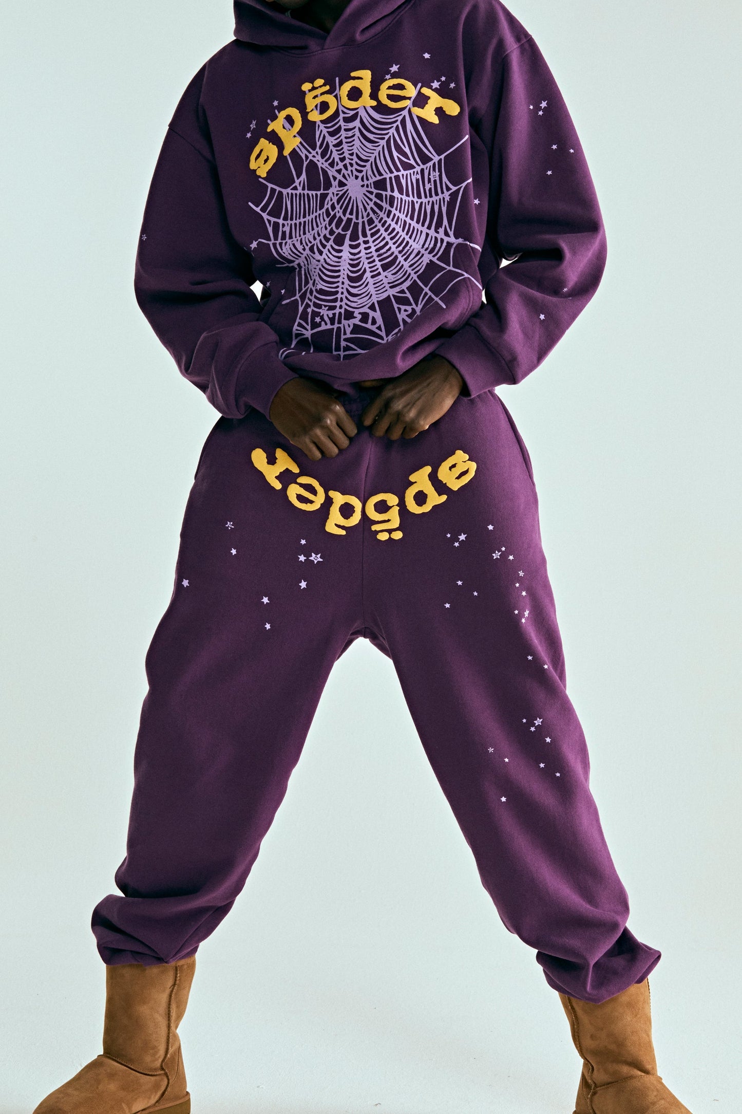 PURPLE STAR OG WEB V2 HOODIE ON MODEL