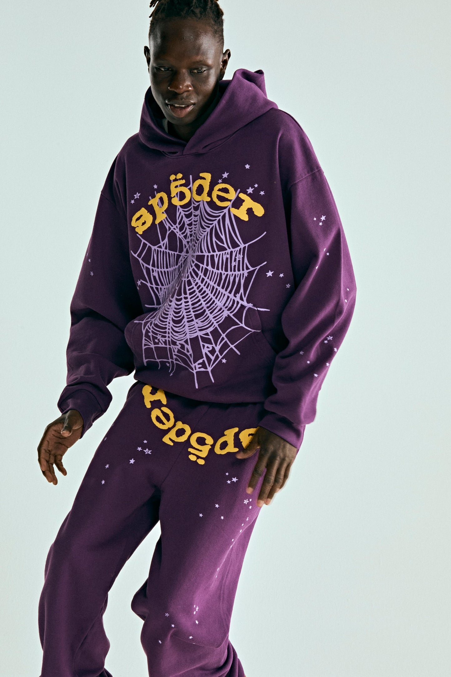 PURPLE STAR OG WEB V2 HOODIE ON MODEL