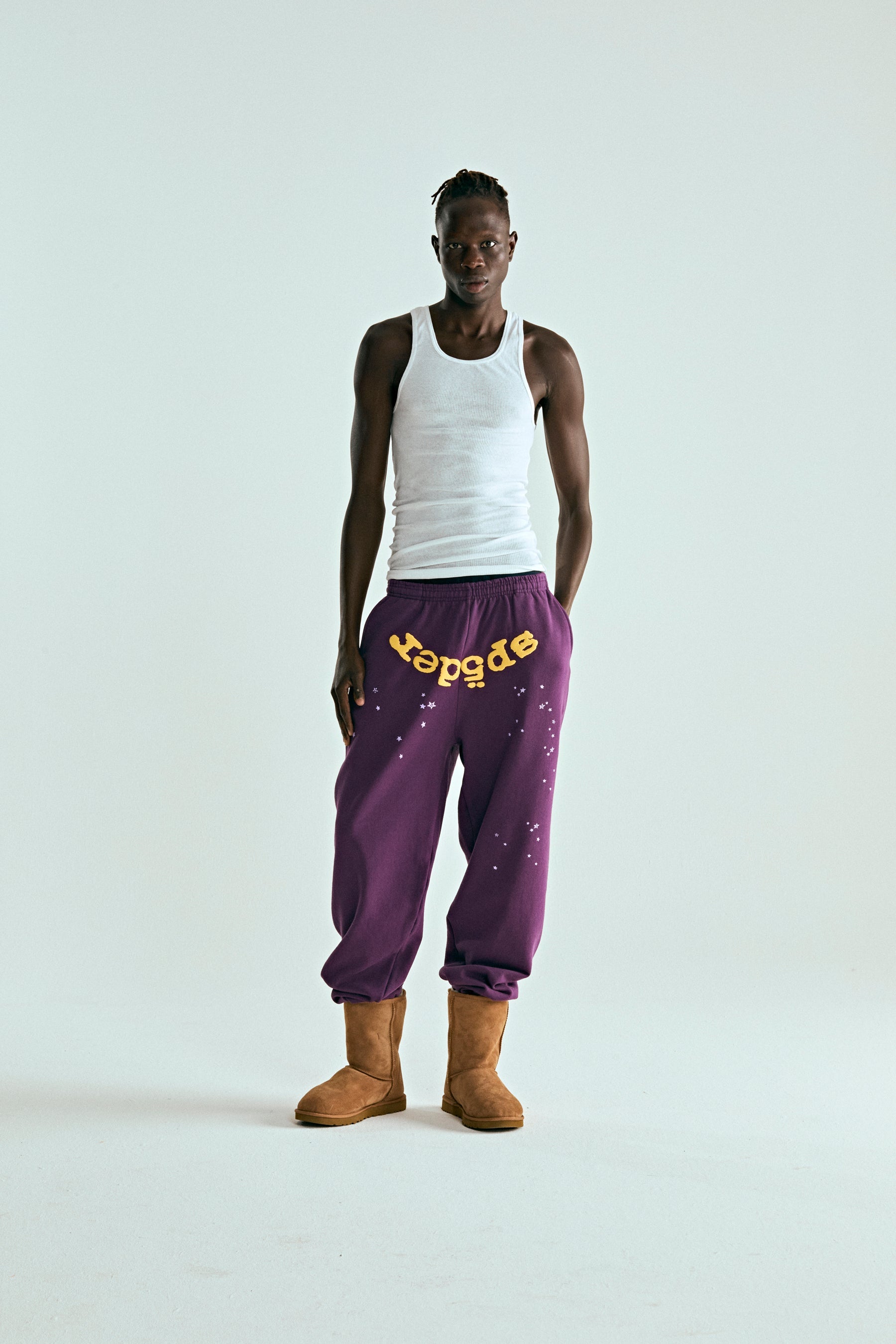 PURPLE STAR OG WEB V2 SWEATPANT ON MODEL