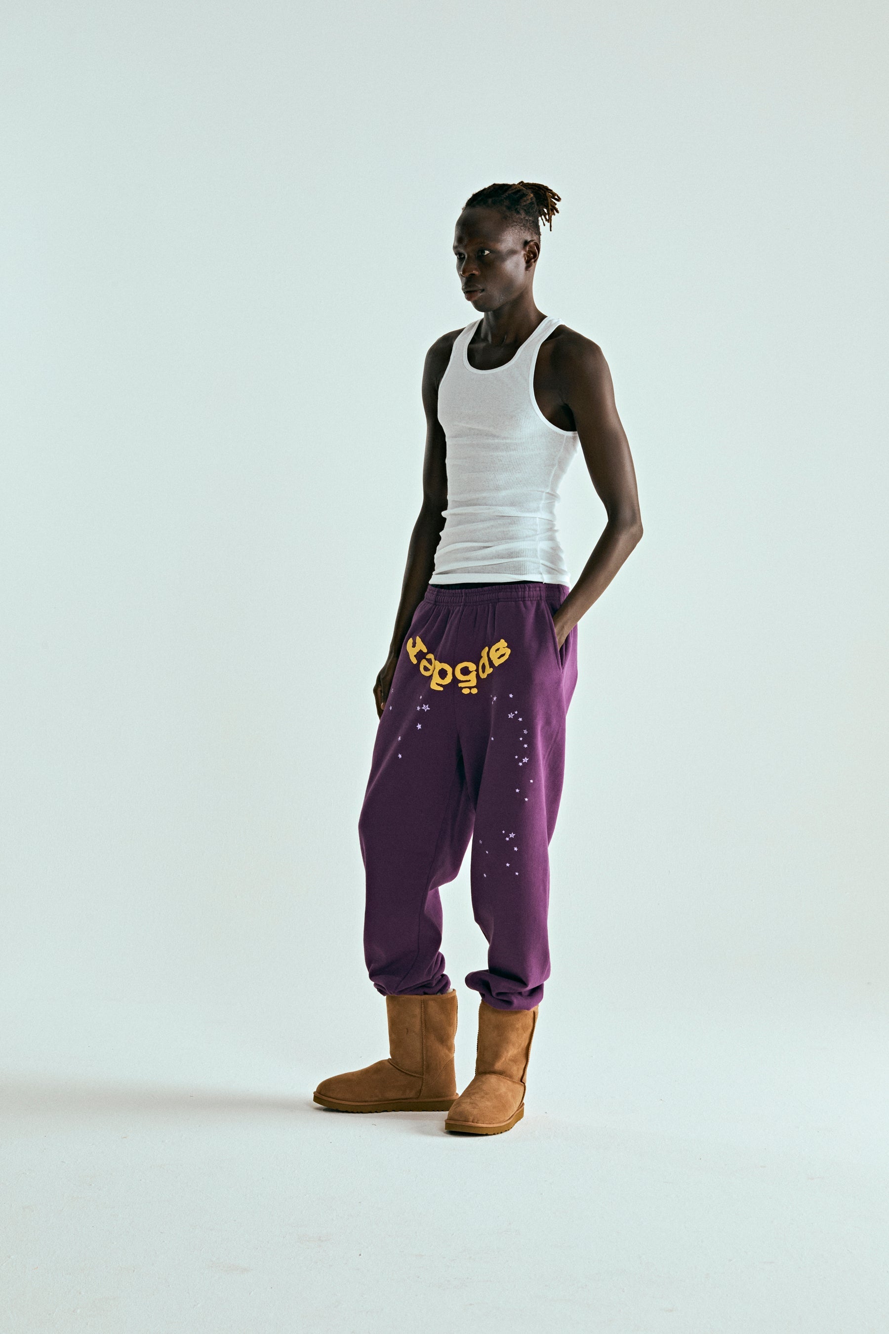 PURPLE STAR OG WEB V2 SWEATPANT ON MODEL