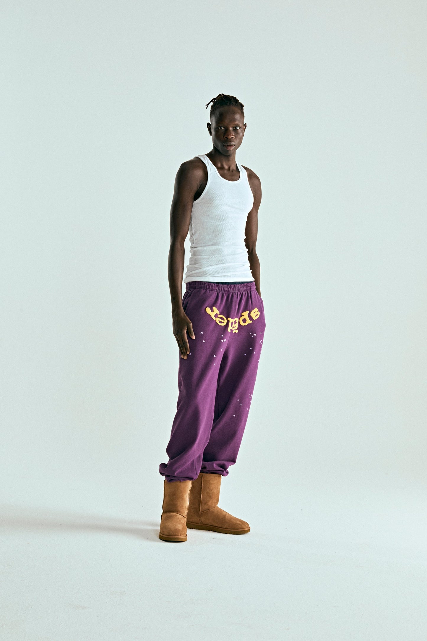 PURPLE STAR OG WEB V2 SWEATPANT ON MODEL