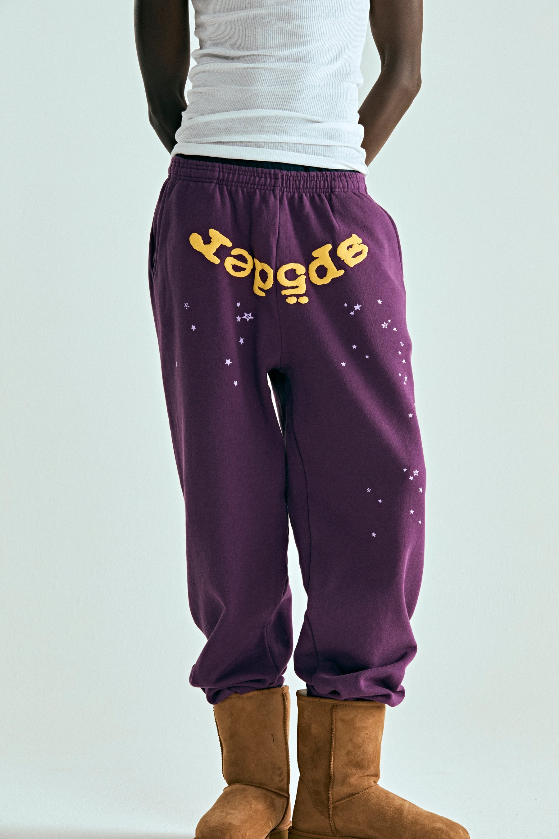 PURPLE STAR OG WEB V2 SWEATPANT ON MODEL