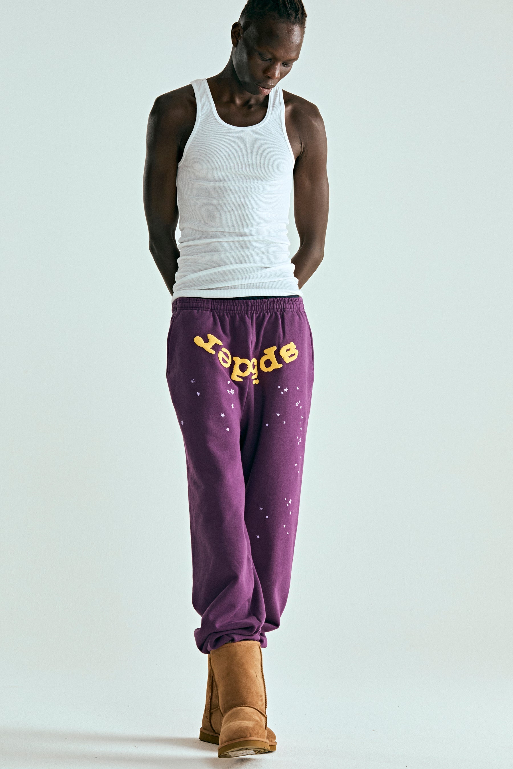 PURPLE STAR OG WEB V2 SWEATPANT ON MODEL