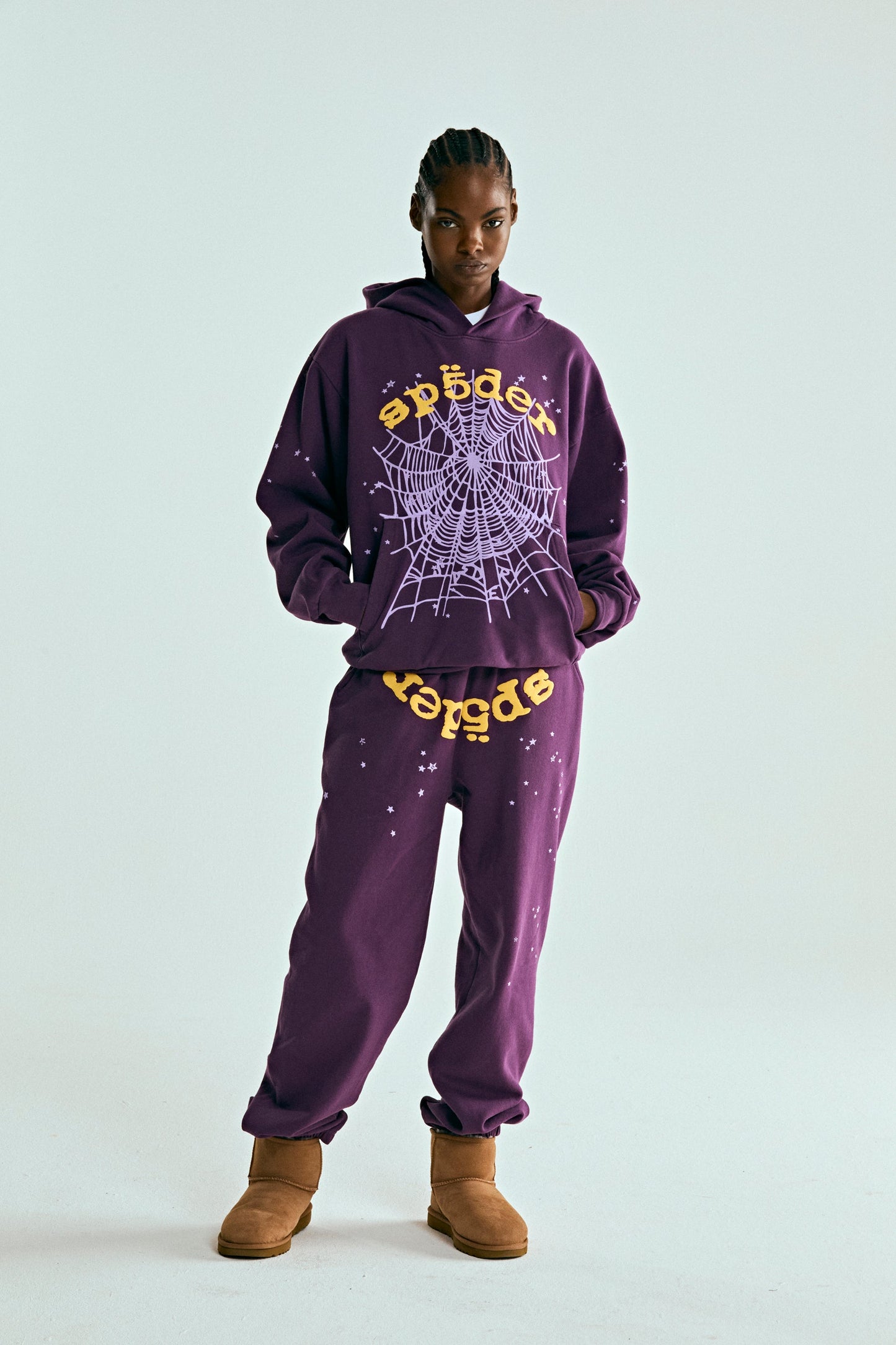 PURPLE STAR OG WEB V2 HOODIE ON MODEL