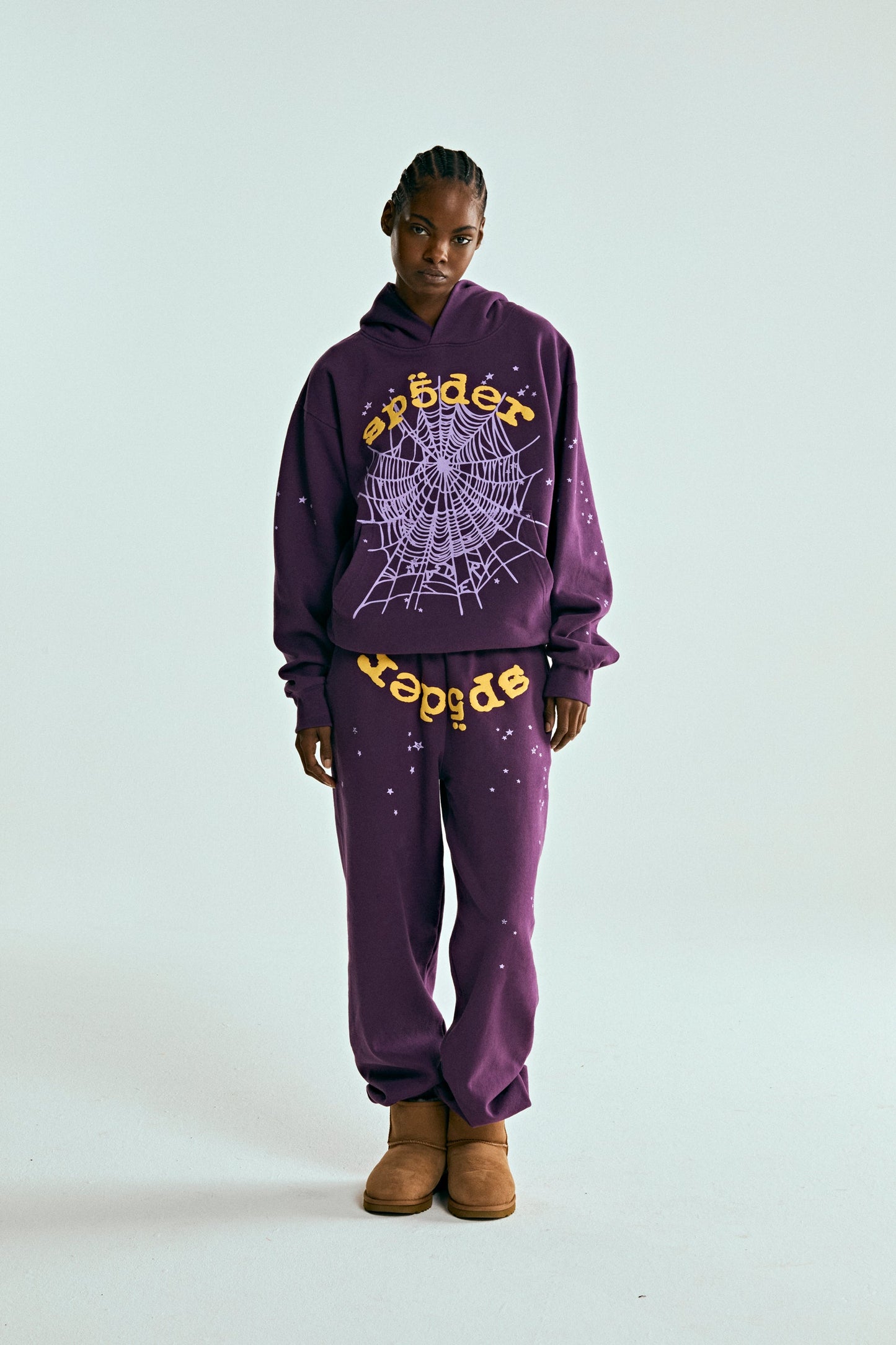 PURPLE STAR OG WEB V2 HOODIE ON MODEL