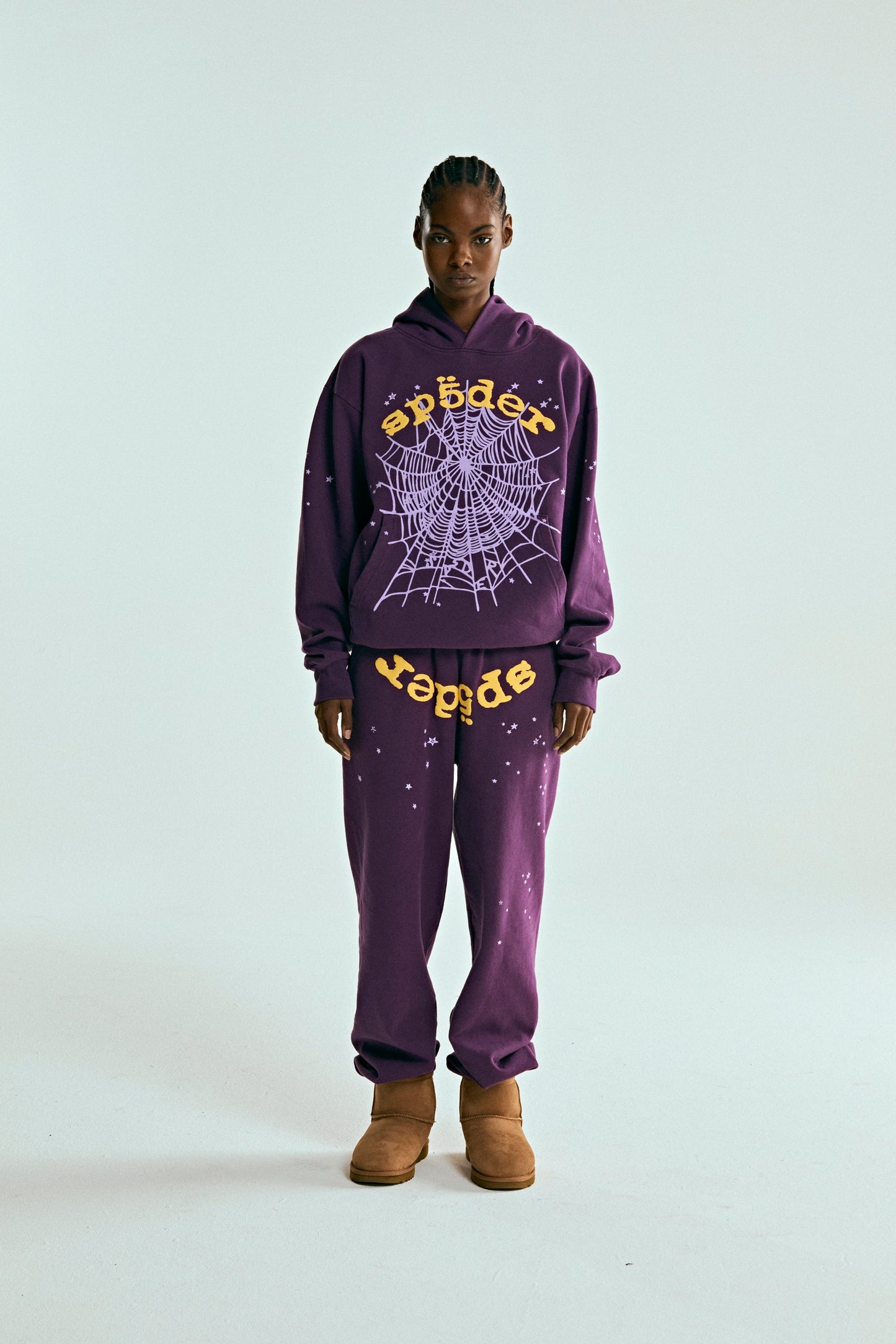 PURPLE STAR OG WEB V2 HOODIE ON MODEL