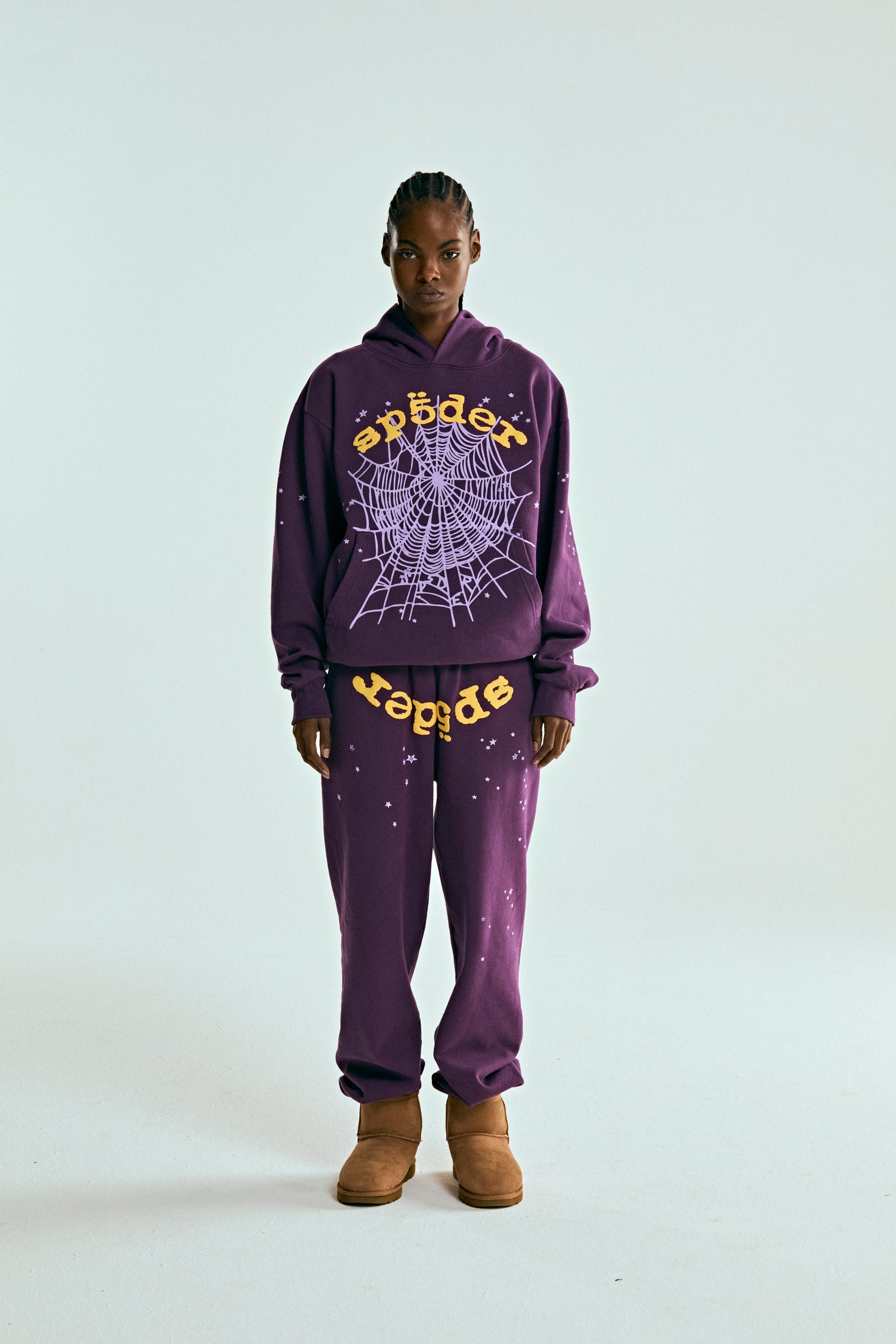 PURPLE STAR OG WEB V2 SWEATPANT ON MODEL