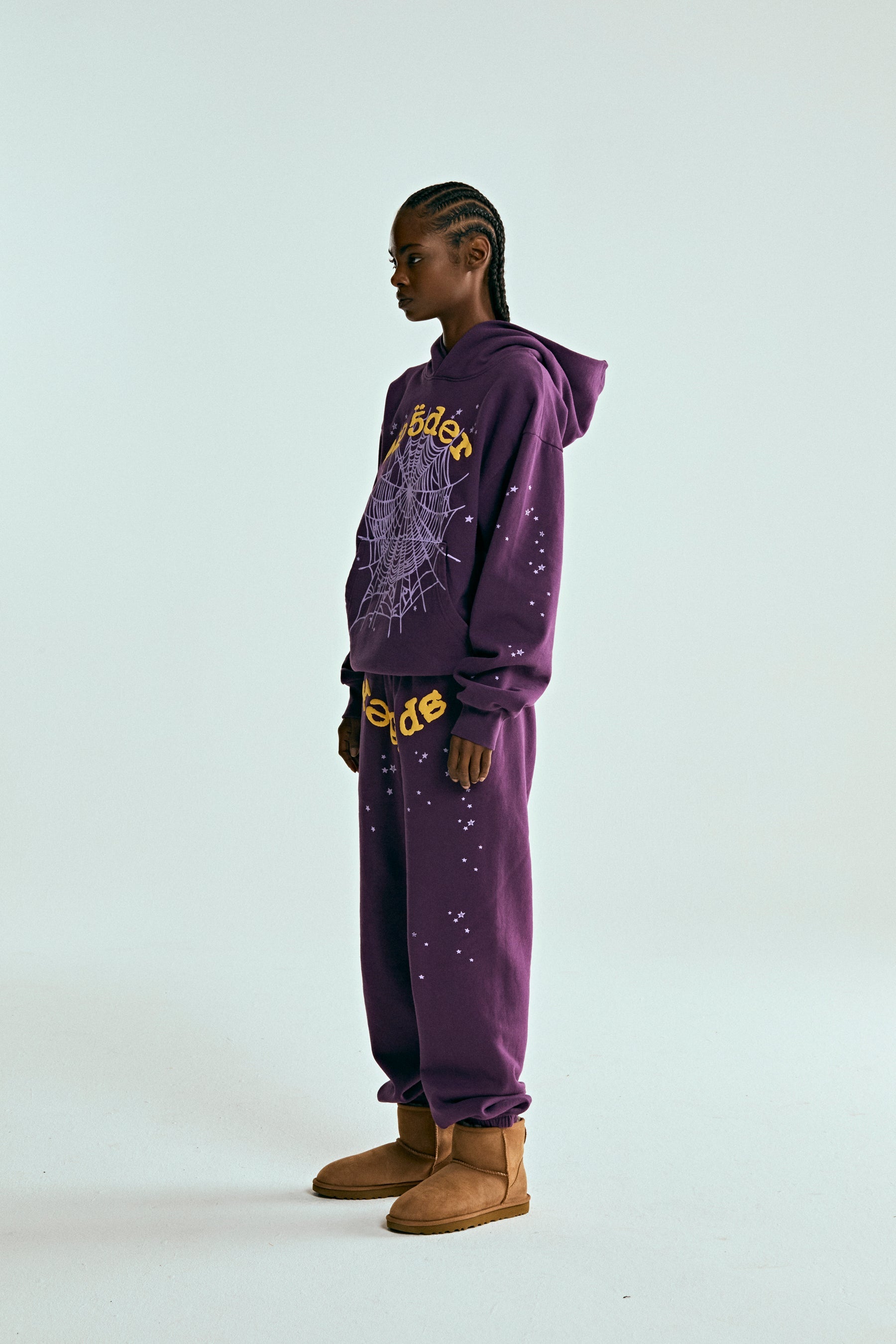 PURPLE STAR OG WEB V2 HOODIE ON MODEL