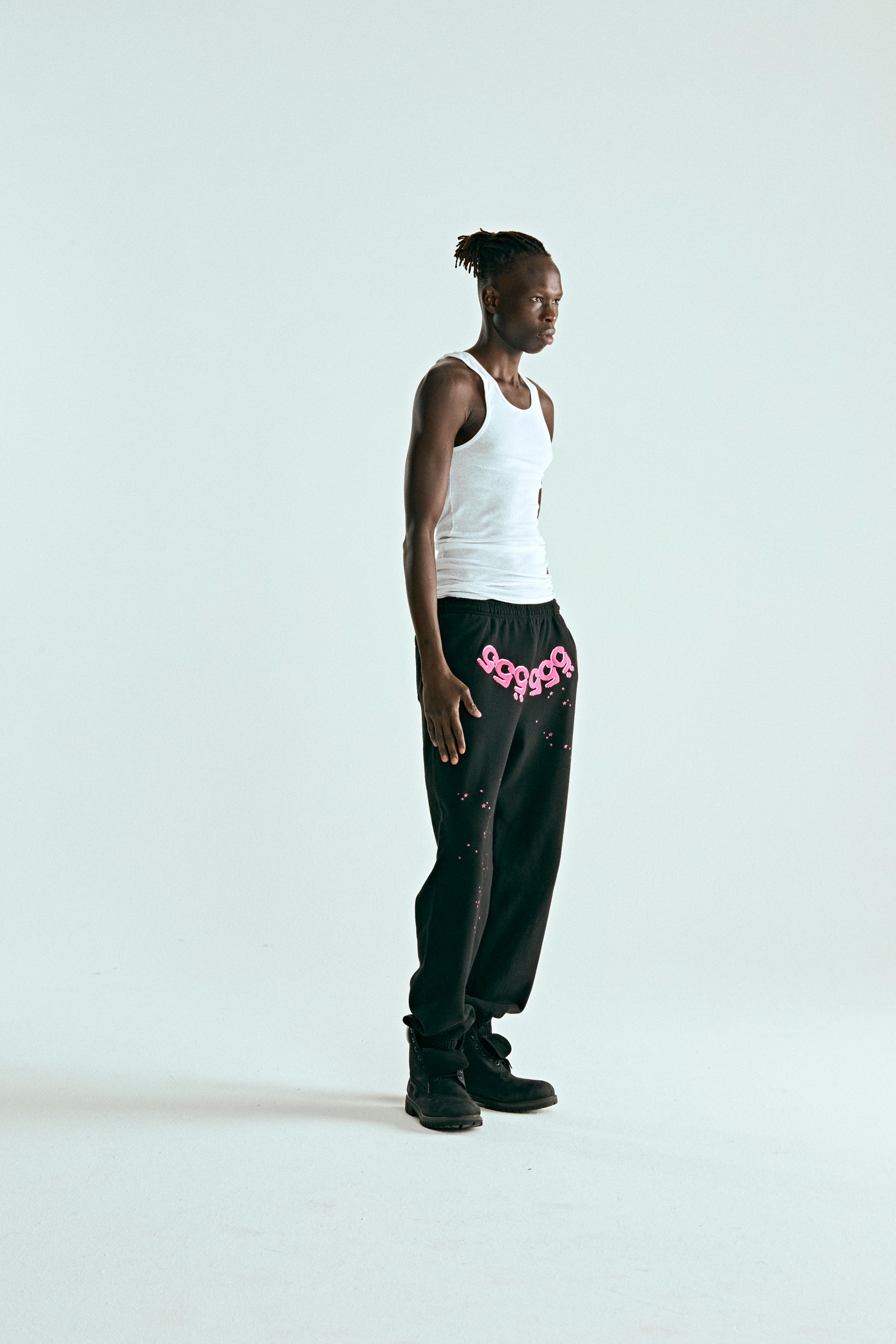 BLACK ANGEL NUMBER SWEATPANT ON MODEL