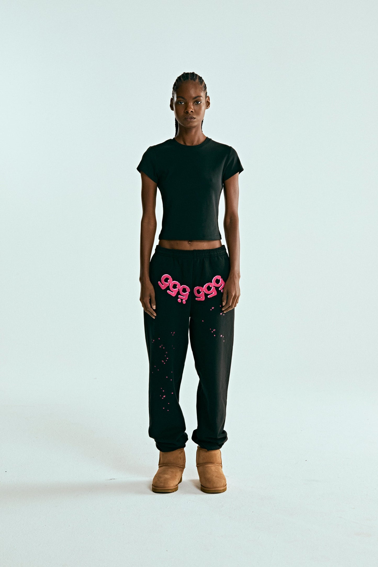 BLACK ANGEL NUMBER SWEATPANT ON MODEL