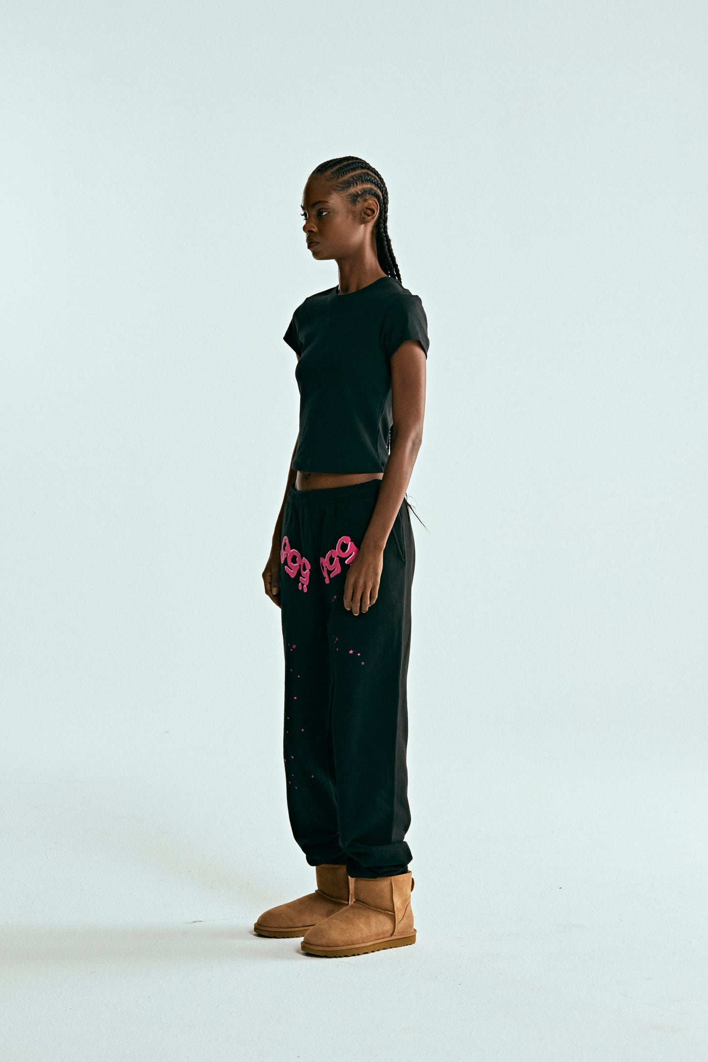 BLACK ANGEL NUMBER SWEATPANT ON MODEL