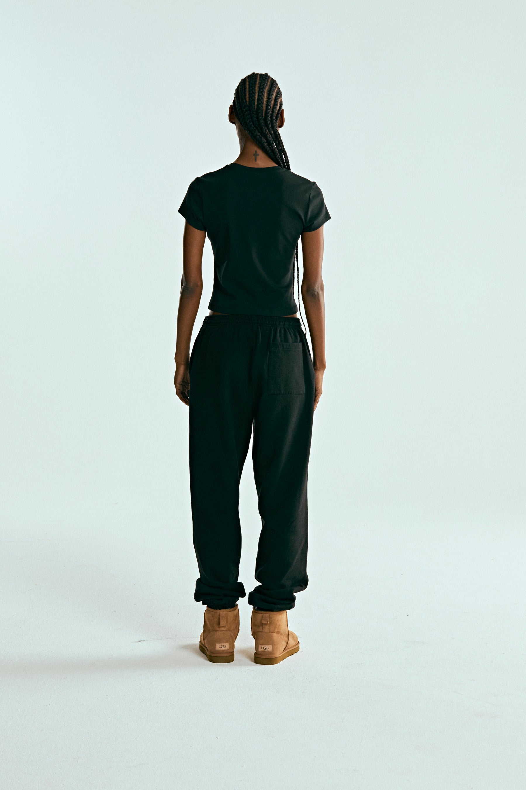 BLACK ANGEL NUMBER SWEATPANT ON MODEL