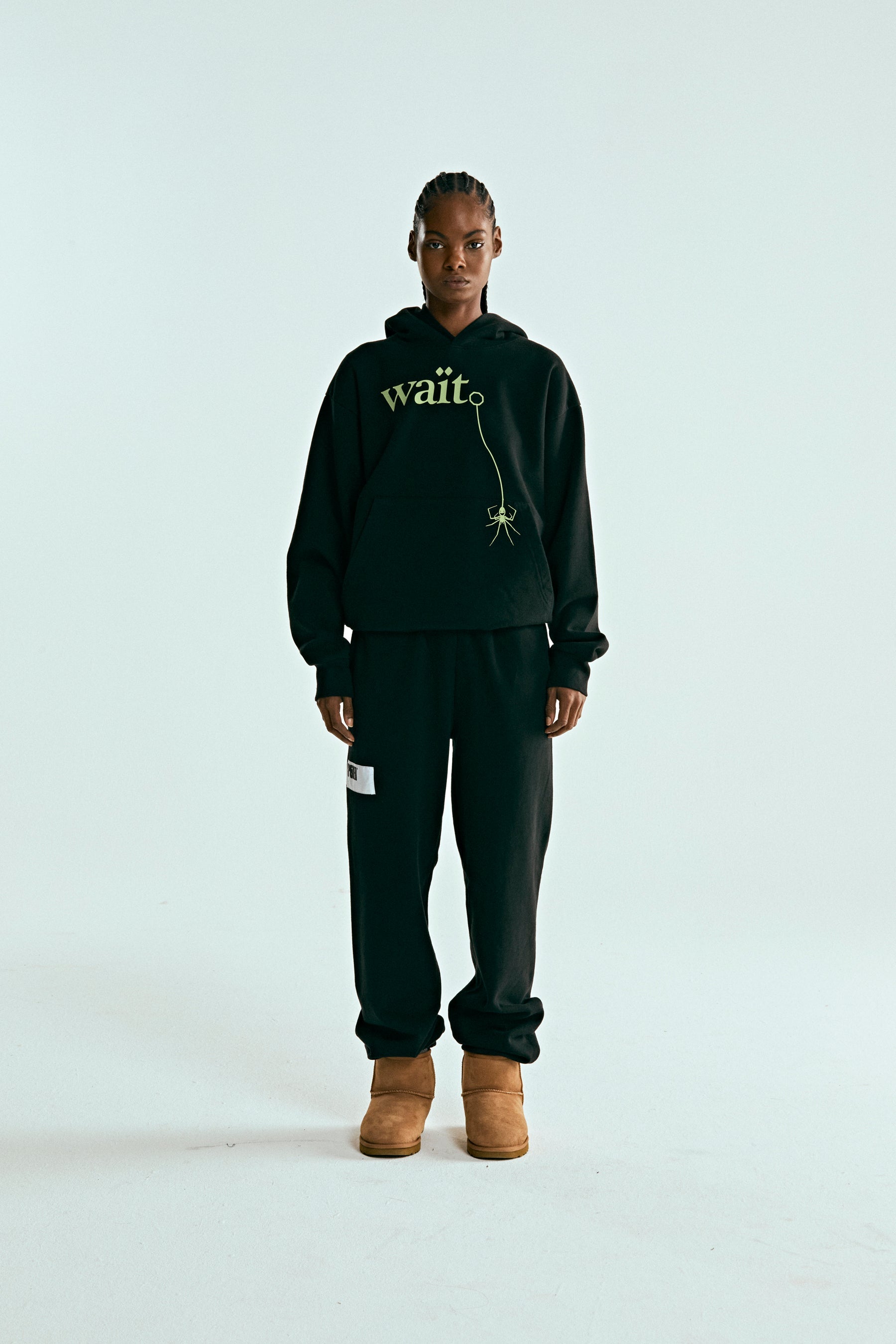 BLACK WAIT HOODIE ON MODEL